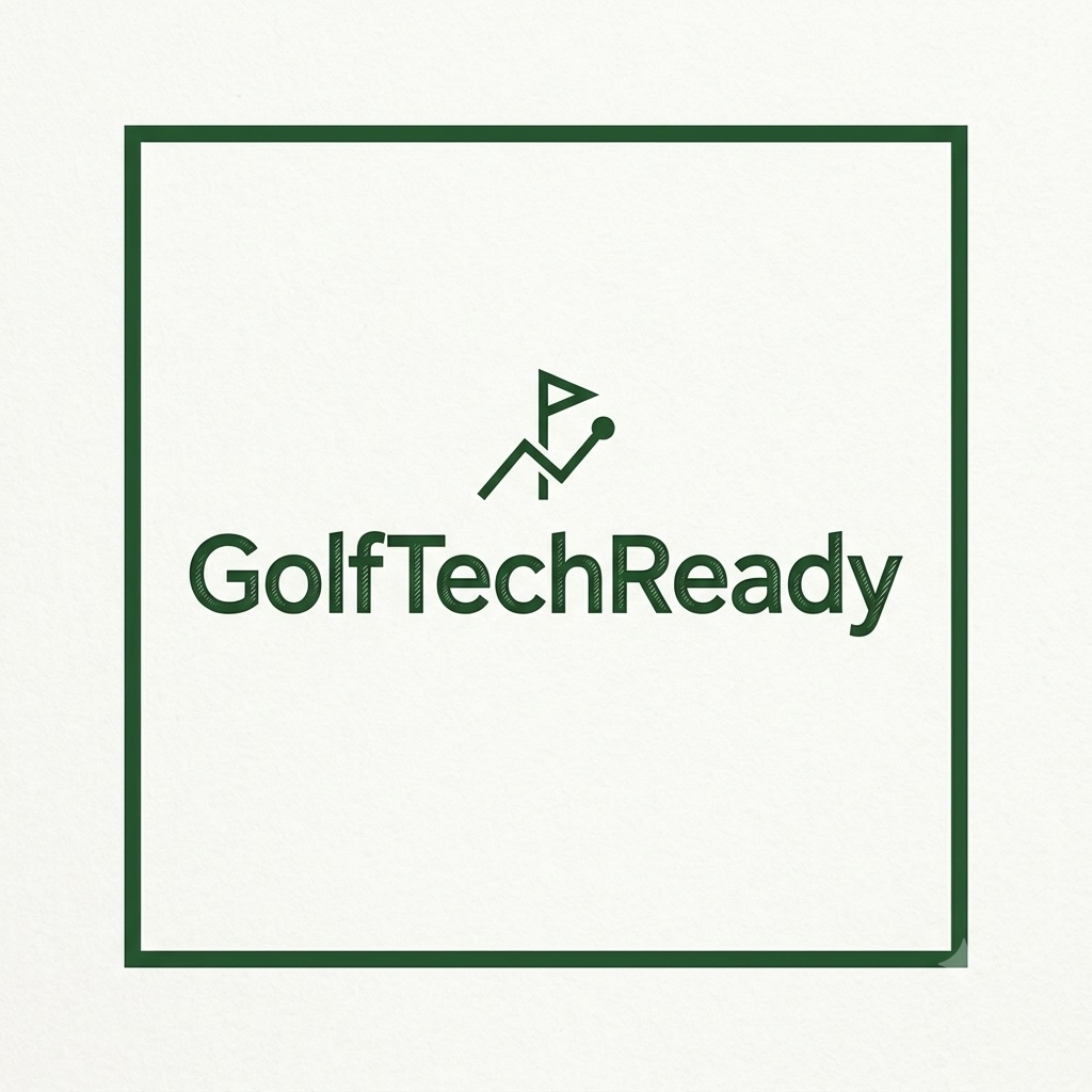 GolfTechReady draft logo: flagstick and rising data line ending in a golf-ball data point